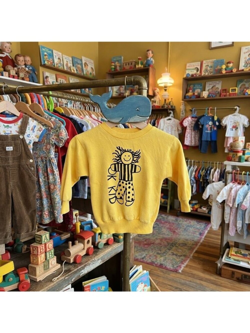 Vintage 80s Buster Brown Kids Sweatshirt Size 4 Yellow OK Kid Pullover Primary